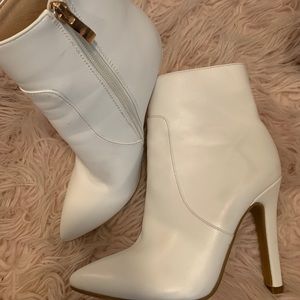 White ankle heel boots
